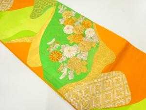 菊に古典柄模様織出し袋帯